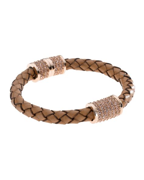 michael kors braided leather crystallized bracelet